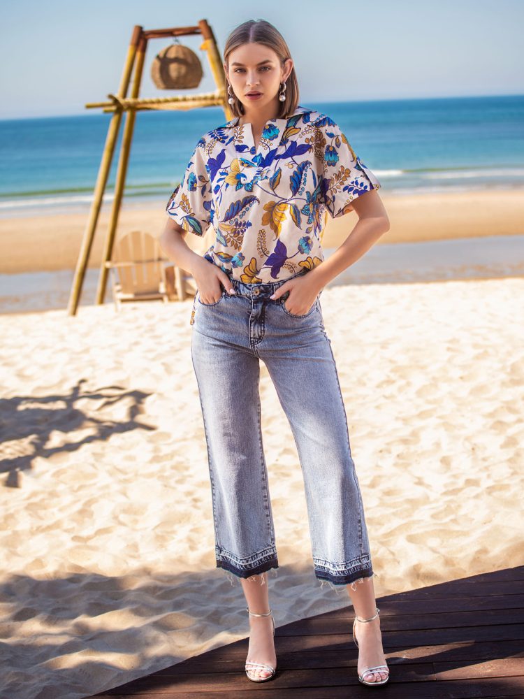 Blusa Estampada , Calças de Ganga